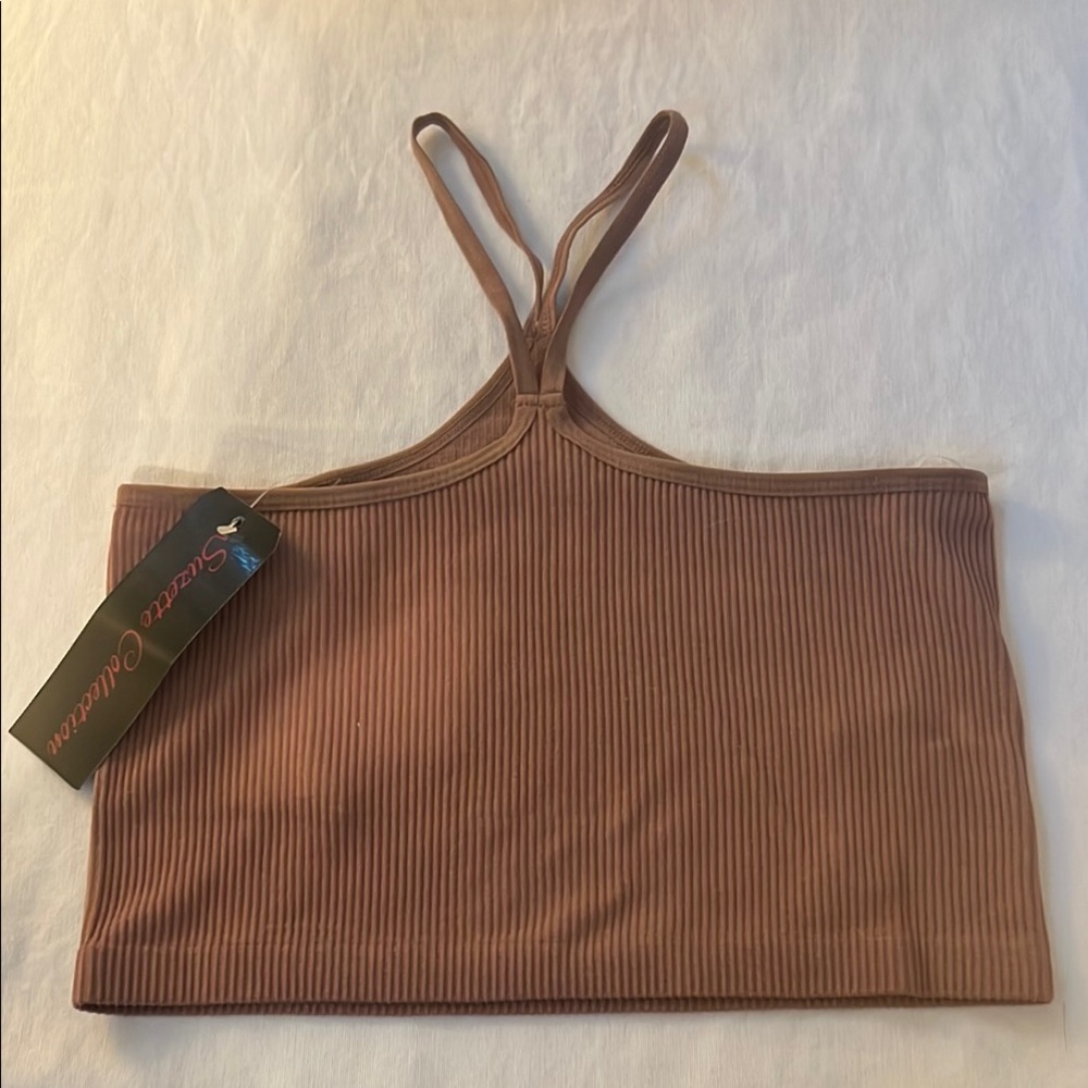 Seamless Ribbed Crop Tank Top - Brown
